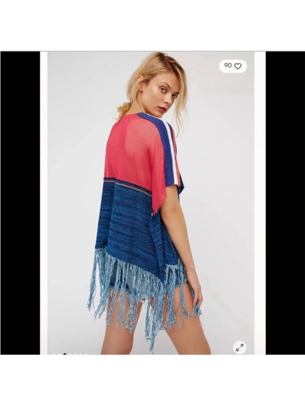 Free People Sunset Boho Fringe Poncho M/L Knit Festival Beach